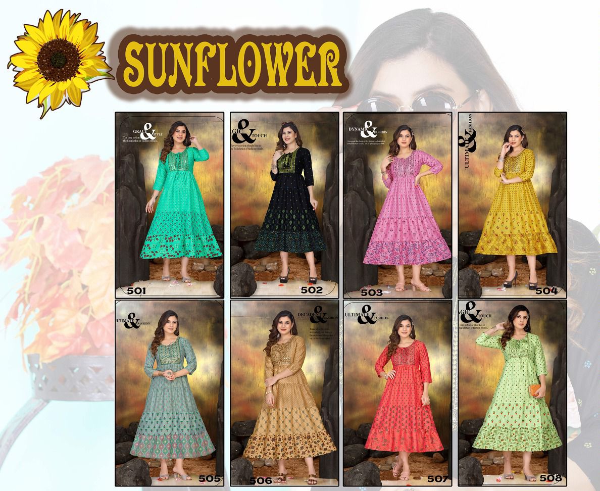 Golden Sunflower Wholesale Long Anarkali Kurti Collection